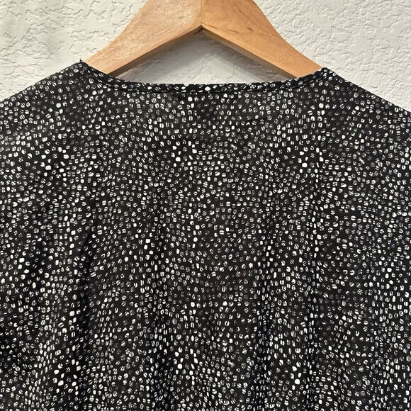 H&M Polka Dot Dress 3/4 Sleeve Semi Sheer Cinch Waist Black & White Size 12 - Picture 3 of 14